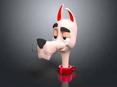 Cartoon Dog Character With Red Ears Black Nose Whiskers On Red Cup Base 3d model