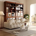 Elegant Modern Wooden Bookcase in Living Room with Books and Decorative Items