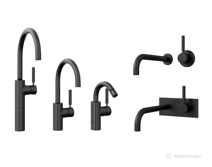 Black Faucets With Multiple Styles And Modern Designs For Kitchen Bathroom 3d model
