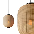 Japanese Style Beige Paper Pendant Lamp With Striped Design And Warm Light Bulb