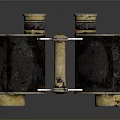 Panoramic Natural Scenery View Through Retro Black Gold Binoculars On Gray Background
