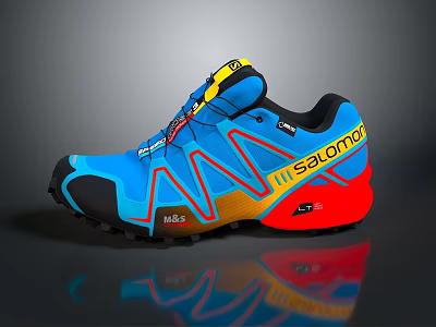 Salomon Stylish Outdoor Sports Shoes With Blue Red Yellow Striped Design 3d model
