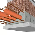 Building Structure Cross Section With Stone Slab Wooden Layer Gray Base And Orange Pipes