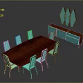Modern Dining Furniture With Wooden Table Light Blue Chairs Cabinet And Diamond Shaped Wall Decor