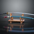 Traditional Samurai Katana with Dragon Pattern Scabbard on Wooden Display Stand