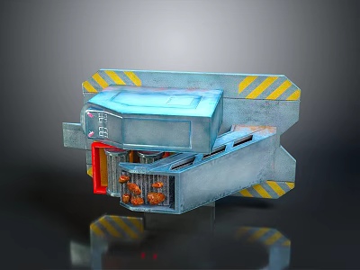 Industrial Mechanical Structure With Metal Casing Yellow Warning Stripes Red Door And Internal Gears 3d model