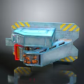 Industrial Mechanical Structure With Metal Casing Yellow Warning Stripes Red Door And Internal Gears