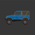 Blue Vintage Off-Road Car With Soft Top And Rugged Tires Appearance