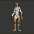 Game Movie Character With Muscular Body Yellow White Scaled Skin And Horned Head
