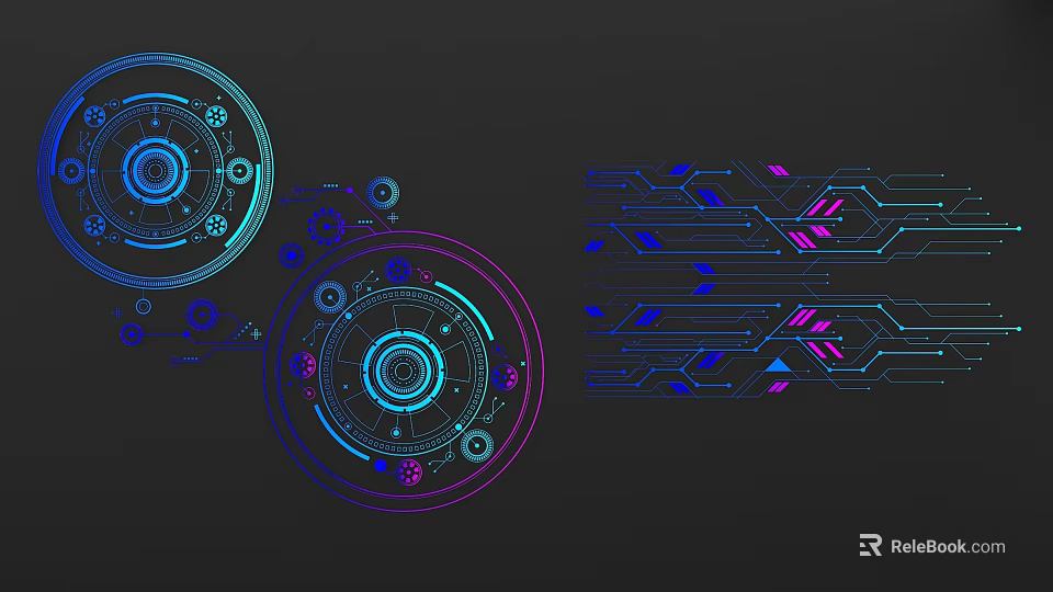 Tech Inspired Line Design With Circular Patterns Blue Purple Geometric Accents 3d model 