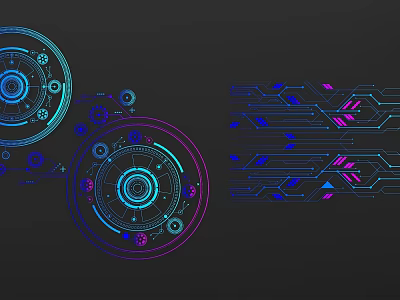 Tech Inspired Line Design With Circular Patterns Blue Purple Geometric Accents 3d model
