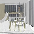 Duplex Living Room Interior With Slide Large Windows And Golden Metal Stools