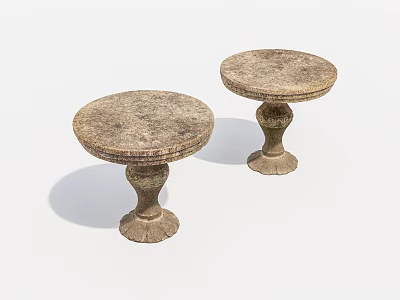 Stone Outdoor Tables With Round Top Pedestal Base And Textured Surface 3d model