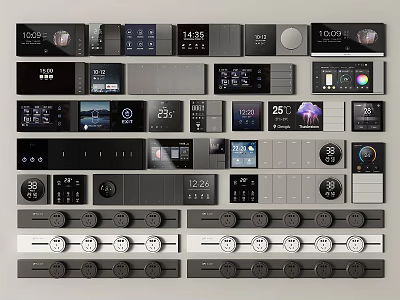 Modern Switch Panels with Digital Displays Buttons Knobs and Various Designs 3d model