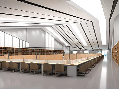 Modern Book Art Interior Design With Wooden Shelves Comfortable Seating And Geometric Lighting 3d model