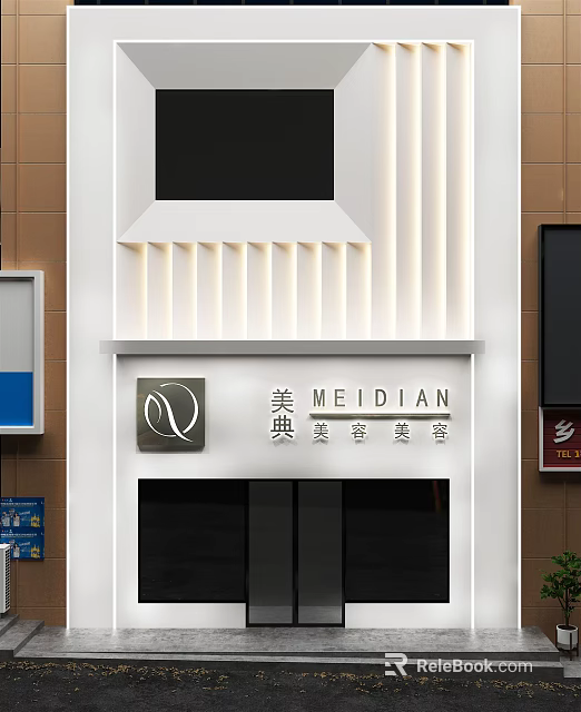 Modern MEIDIAN Beauty Salon Storefront With Stylish Logo Signage And Elegant Lighting Design 3d model 