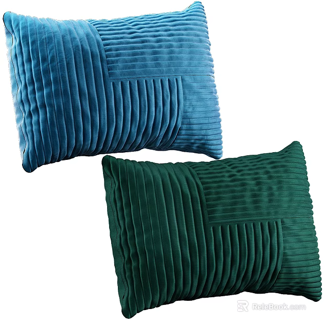 Soft Blue And Green Velvet Decorative Pillows With Pleated Patchwork Design 3d model 