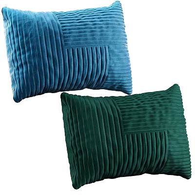 Soft Blue And Green Velvet Decorative Pillows With Pleated Patchwork Design 3d model