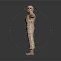 Game Movie Character In Military Camouflage Uniform With Helmet Tactical Vest And Arms Outstretched Pose