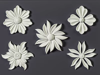 Decorative White Carved Flowers With Various Designs On Dark Background 3d model
