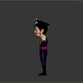 Navy Blue Military Character with Golden Badges Red Sash Feathered Hat and Outstretched Arms