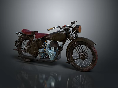Vintage Motorcycle With Red Seat Classic Design Old Metal Body And Wheel Details 3d model