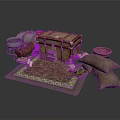 Vintage Interior Setup With Old Wooden Trunk Decorative Rug Pillows And Metal Container