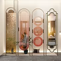 Modern Decorative Glass Partition Screens With Circular Patterns And Metal Frames 3d model