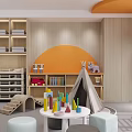 Colorful Kindergarten Interior With Play Area Bookshelves And Educational Toys Decorations