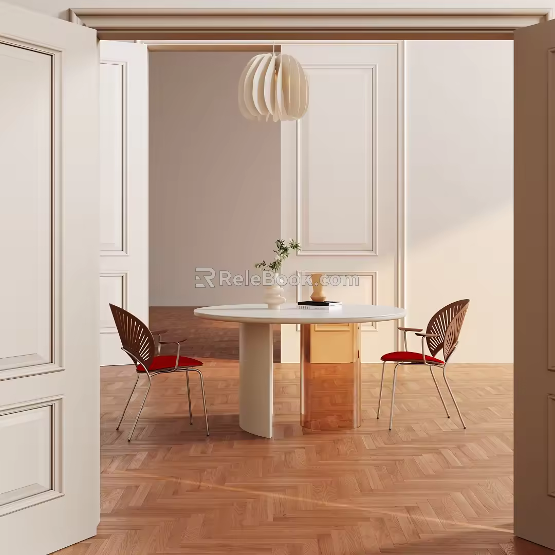 French Dining Table and Chair Combination Cream Dining Table and Chair Combination 3d model