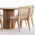 Wooden Round Dining Table Set with Fluted Base and Light Cushioned Chairs 3d model