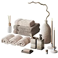 Cozy Bathroom Essentials With Towels Diffuser And Candles 3d model