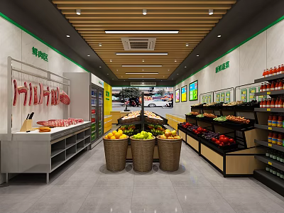 Fresh Fruit Store Interior With Assorted Fresh Fruits On Display Shelves And Neat Layout 3d model