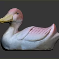 Pink and White Duck Decorative Figurine With Yellow Beak And Textured Wings On Dark Surface