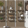 Wooden Shelf Decorative Ornament Set With Green Plants Vases And Bowls