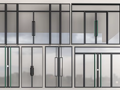 Modern Glass Doors With Black Frames Various Designs And Metal Handles 3d model