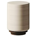 Cream Colored Cylindrical Side Table With Striped Texture And Dark Brown Base