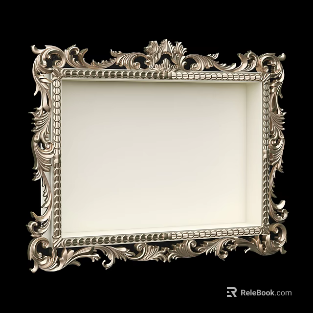 Decorative Ornate Photo Frame With Intricate Carved Silver Metal Border 3d model 