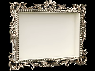 Decorative Ornate Photo Frame With Intricate Carved Silver Metal Border 3d model