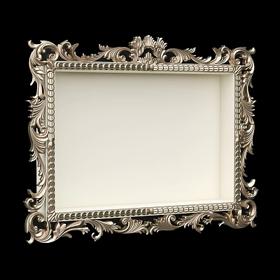 Decorative Ornate Photo Frame With Intricate Carved Silver Metal Border 3d model