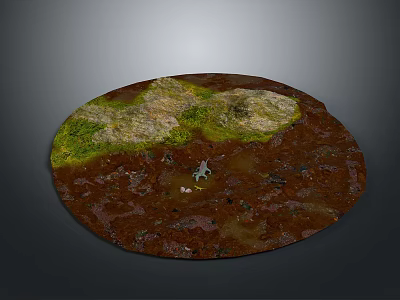 Small Animal Sitting On Brown Muddy Ground With Green Mossy Patches 3d model