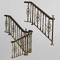 Elegant Wrought Iron Staircase Railing With Ornate Patterns And Gold Accents