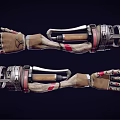 Pair of Mechanical Arms With Metallic Structure Glove Details And Red Accents