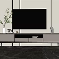 Modern TV Stand With Flat Screen TV Vase And Decorative Items In Living Room