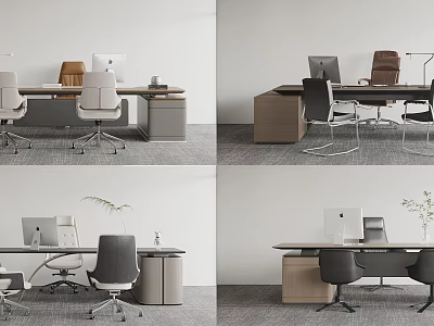 Modern Office Desk Setup With Ergonomic Chairs Computers Desk Lamps Storage Cabinets And Plants 3d model
