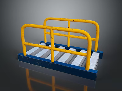 Yellow Metal Guardrail Structure With Blue Base And Gray Planks Design 3d model