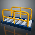 Yellow Metal Guardrail Structure With Blue Base And Gray Planks Design