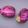 Two Fresh Red Cabbages One Sliced Open Showing Inner Texture
