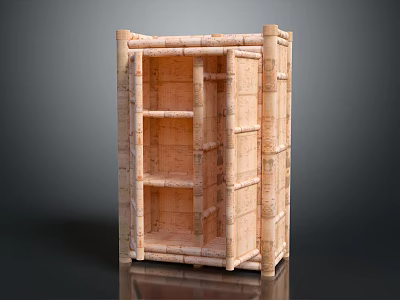Natural Bamboo Decorative Cabinet With Open Shelves And Minimalist Design For Home Storage 3d model