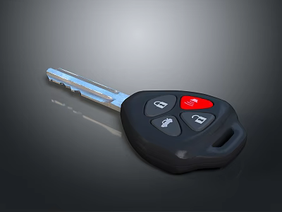 Black Car Key With Silver Blade Red Button And Control Buttons For Daily Use 3d model